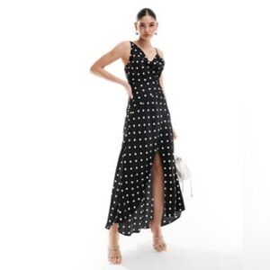ASOS NWT Black White Polka Dot Cutout Cowl Neck Dress